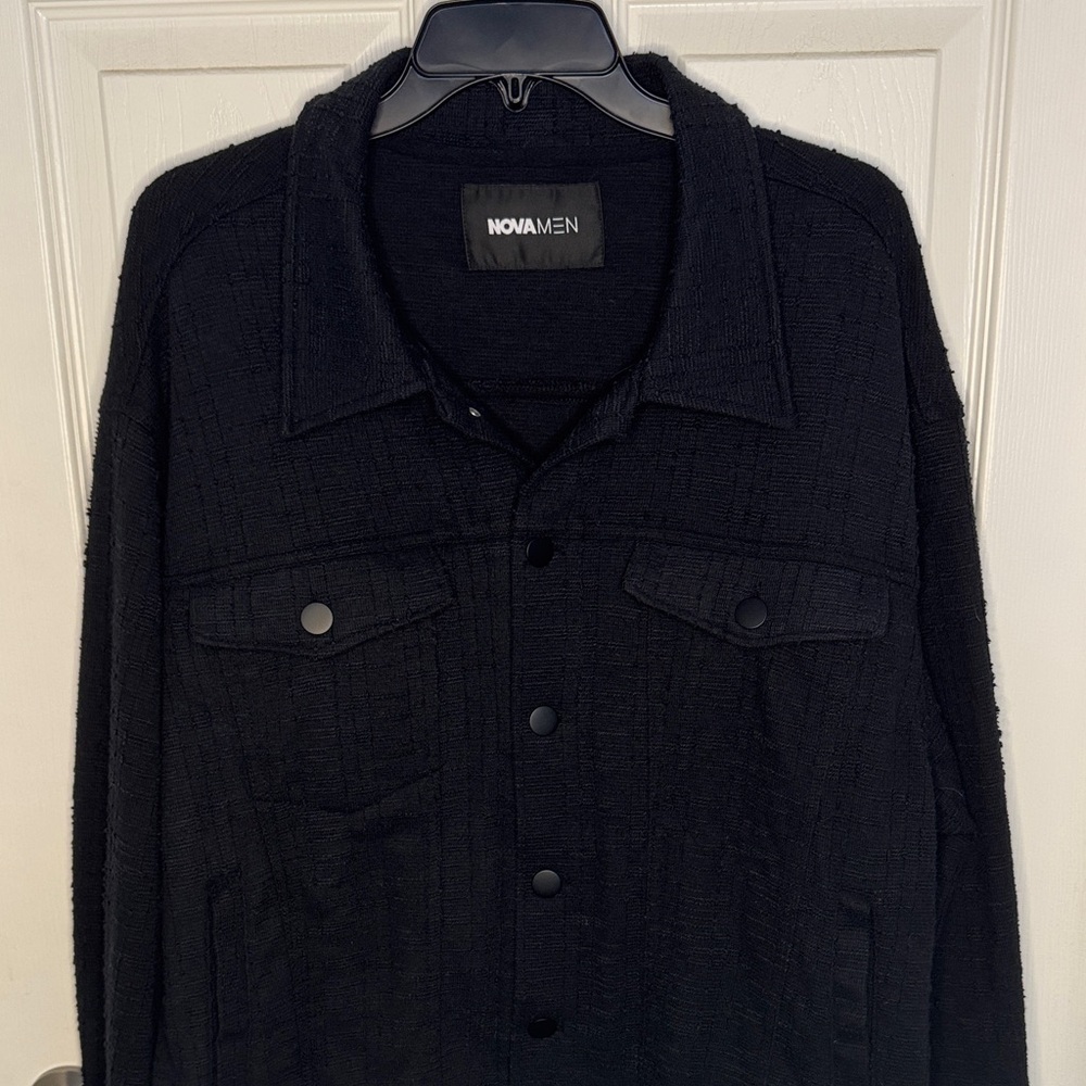 Fashion Nova Men's Black Textured Shirt Jacket